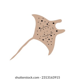 Stingray fish Character black sea animal on deep background. Wild life illustration. Vector illustration.