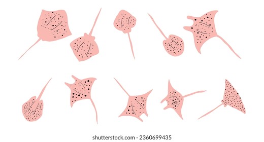 Stingray fish Character black sea animal on deep background. Wild life illustration. Vector illustration.