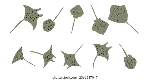 Stingray fish Character black sea animal on deep background. Wild life illustration. Vector illustration.