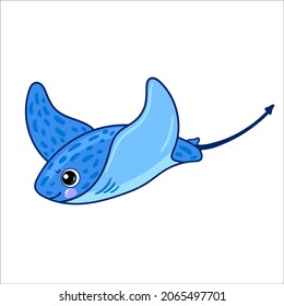 stingray fish, Cute drawn vector isolated illustration in children's cartoon style.