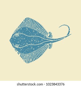 Stingray fish. Flat vector icon in retro style