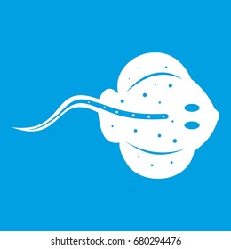 Stingray fish icon white isolated on blue background vector illustration