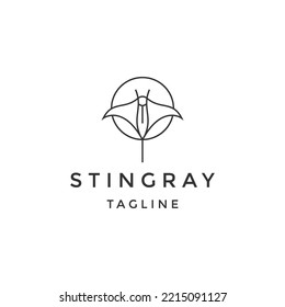 Stingray fish line logo design template flat vector