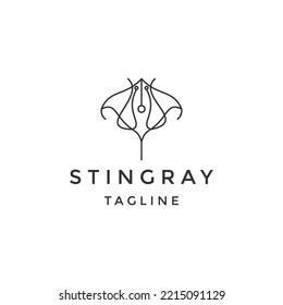 Stingray fish line logo design template flat vector