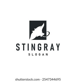 Stingray peixe logotipo oceano animal design simples preto manta silhueta ilustração