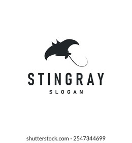 Stingray peixe logotipo oceano animal design simples preto manta silhueta ilustração