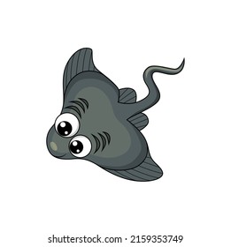Stingray fish mascot isolated devil fish cartoon character personage. Vector cownose ray with barb, face and funny eyes. Manta stingray marine animal, sting with outspread pectoral fins and long tail