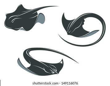 Stingray fish mascots in cartoon style isolated on white or idea of logo. Jpeg version also available in gallery