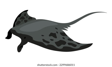 Stingray fish. Sea animal floating underwater. Cute cartoon stingray. Adorable sea creature isolated on white background. Wildlife, nature concept. Vector illustration of manta ray