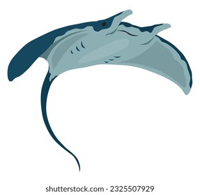 Pescado de Stingray. Animales marinos flotando bajo el agua. Cuesta caricatura de piedra. La criatura marina adorable aislada sobre fondo blanco. Vida silvestre, concepto de naturaleza. Ilustración vectorial de la manta raya