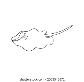 Pescado de Stingray, dibujo continuo de la línea del zorro marino. Una línea de arte de pescado depredador, marisco, animales marinos.