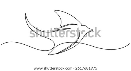 Stingray fish, sea fox continuous line drawing. One line art of predatory fish, seafood, marine animals, Continuous line drawing of manta ray. One line of stingray. Marine animal concept.