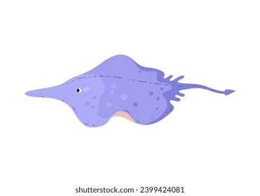 Pescado de Stingray, animal marino submarino. Dibujo lindo de la criatura gris del océano aislada en fondo blanco. Ilustración vectorial de la fauna marina exótica, naturaleza de la fauna silvestre