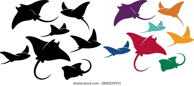 векторная коллекция stingray fish на белом фоне