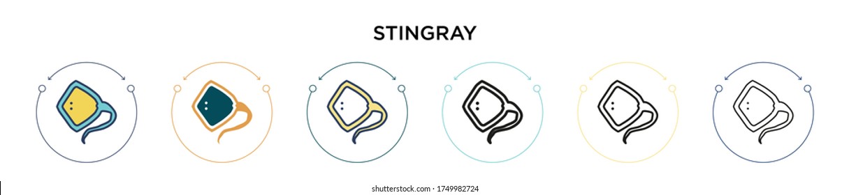 Stingray icon in filled, thin line, outline and stroke style. Vector illustration of two colored and black stingray vector icons designs can be used for mobile, ui, web