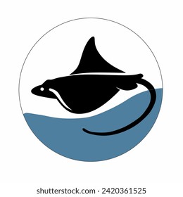 Stingray icon. Manta ray black silhouette isolated on white background. Sea life symbol. Vector illustration