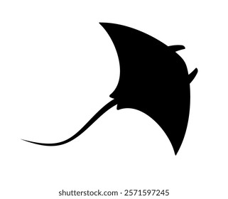 Stingray icon. Sea fish with a poisonous spine. Silhouette of a flat fish with a tail.