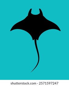 Stingray icon. Sea fish with a poisonous spine. Silhouette of a flat fish with a tail.