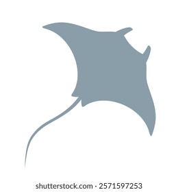 Stingray icon. Sea fish with a poisonous spine. Silhouette of a flat fish with a tail.