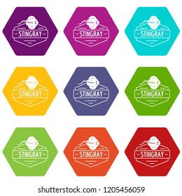 Stingray icons 9 set coloful isolated on white for web