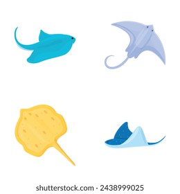 Stingray icons set cartoon vector. Cartoon tropical marine stingray fish. Nature, sea animal