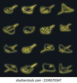 Stingray icons set. Isometric set of stingray vector icons neon color on black
