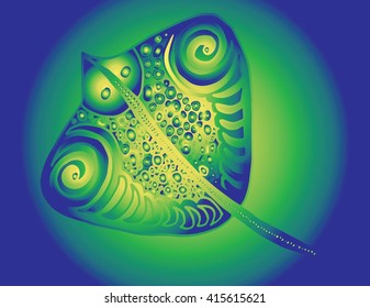 Stingray isolated on blue background. Vector, hand drawing