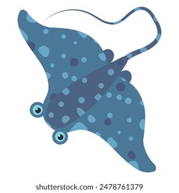 Stingray. Isolated sea animal, sea or ocean creature. Sea devil, a giant aquatic animal. Cute smiling cartoon character. Vector in flat style.