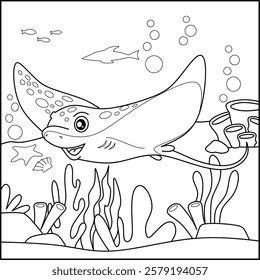 Stingray line art for coloring book with simple background