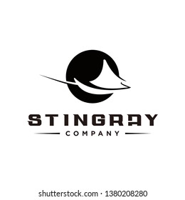 Stingray Logo Design Sea Animal Vector Simple Modern Black Circle Frame Fish Icon Template