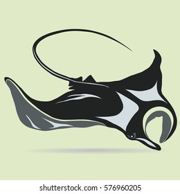 Stingray logo fish mascot in cartoon style, cramp-fish outline. Vector