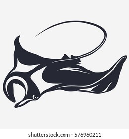 Stingray logo fish mascot in cartoon style, cramp-fish outline. Vector