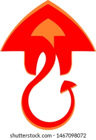 Stingray logo in red and orange, arrow shape with hook tail, emblem for surfing equipment shop, scuba diving business or any company.