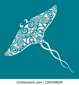 Stingray Manta in the Maori style. Tattoo sketch turquoise background