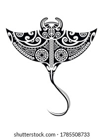 Manta Stingray im Maori-Stil. Tattoo Sketch Stamm Ethno Stil. Tattoo für Taucher.