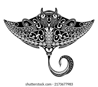 Manta Stingray al estilo maorí. Tattoo esboza el estilo étnico tribal. Tatuaje para los submarinistas.