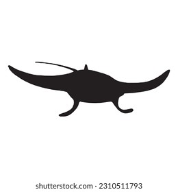 Stingray or Manta ray black silhouette isolated on white background