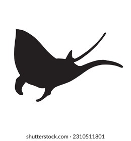 Stingray or Manta ray black silhouette isolated on white background