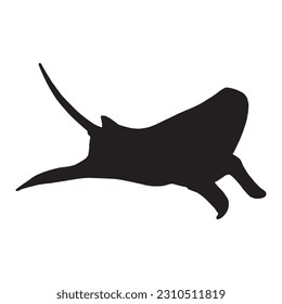 Stingray or Manta ray black silhouette isolated on white background