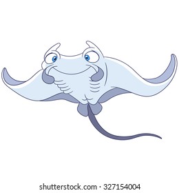 Stingray. Manta ray. Sting ray. Cartoon character isolated on white background. Colorful design for kids activity book, coloring page, colouring picture. Vector illustration for children.