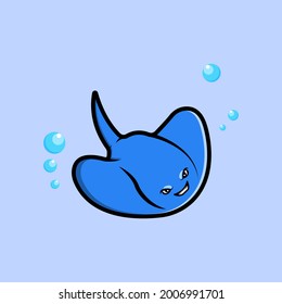 Stingray mascot cartoon logo. flat illustration. vector illustration