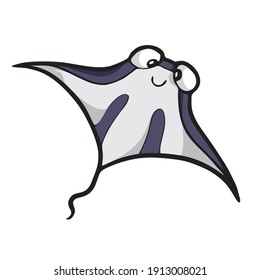 Stingray on white background Cute marine animal Cartoon. Vector illustration