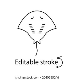 Stingray outline icon. Maldives marine life. Coral island. Exotic vacation. Customizable linear contour symbol. Editable stroke. Isolated vector stock illustration