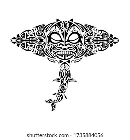 Stingray Polynesian style. Stingray tattoo in polynesia style. Good for tattoos, prints and t-shirts. Isolated. Vector.