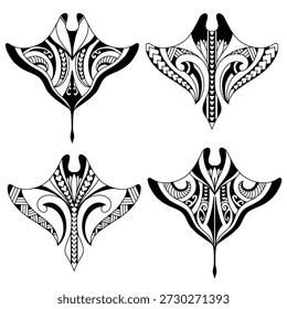 Diseño de tatuaje polinesio Stingray. Estilo de samoano aborigen. ilustración EPS10