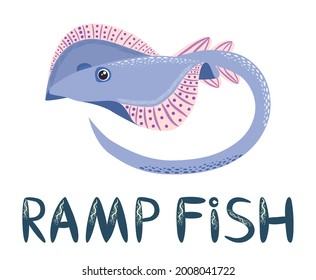 Stingray sails fish on a white background. illustration on a sea theme in a cartoon childlike style. Scandinavian style