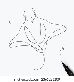 Stingray sea creature drawing in pen line style on white background