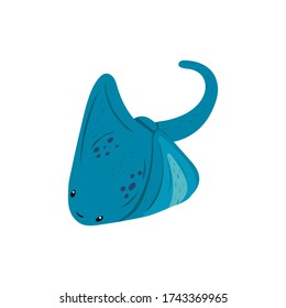 Stingray sea fish with a flat body and a sharp tail. Vector illustration isolated on a white background. Flat drawing style.