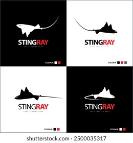 Stingray sealife seafood marine life silhouette logo set design template