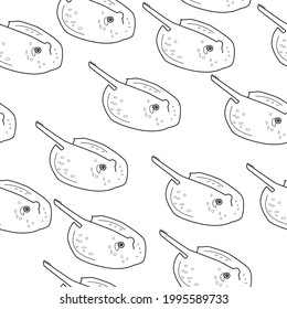Stingray seamless pattern, outline sea animal on white background vector illustration